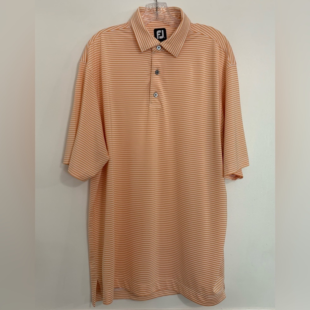 FJ Foot Joy  Athletic Fit Orange White Stripe Performance Golf Apparel Size XL